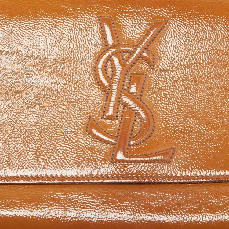 Pre Owned Yves Saint Laurent Brown Patent Leather Belle De Jour Flap Clutch