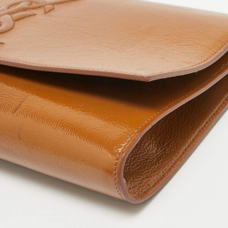 Pre Owned Yves Saint Laurent Brown Patent Leather Belle De Jour Flap Clutch