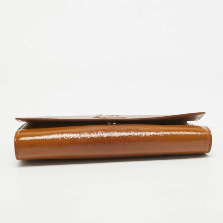 Pre Owned Yves Saint Laurent Brown Patent Leather Belle De Jour Flap Clutch