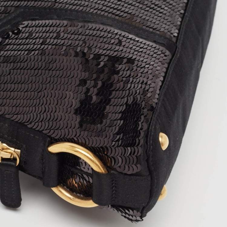 Pre Owned Yves Saint Laurent Black Leather and Sequins Mini Muse Bag