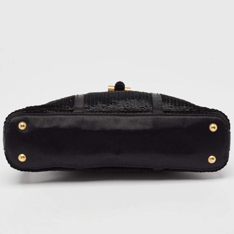 Pre Owned Yves Saint Laurent Black Leather and Sequins Mini Muse Bag