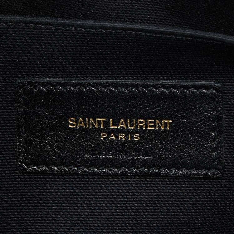 Pre Owned Saint Laurent Black Croc Embossed Leather Monogram Zip Pouch