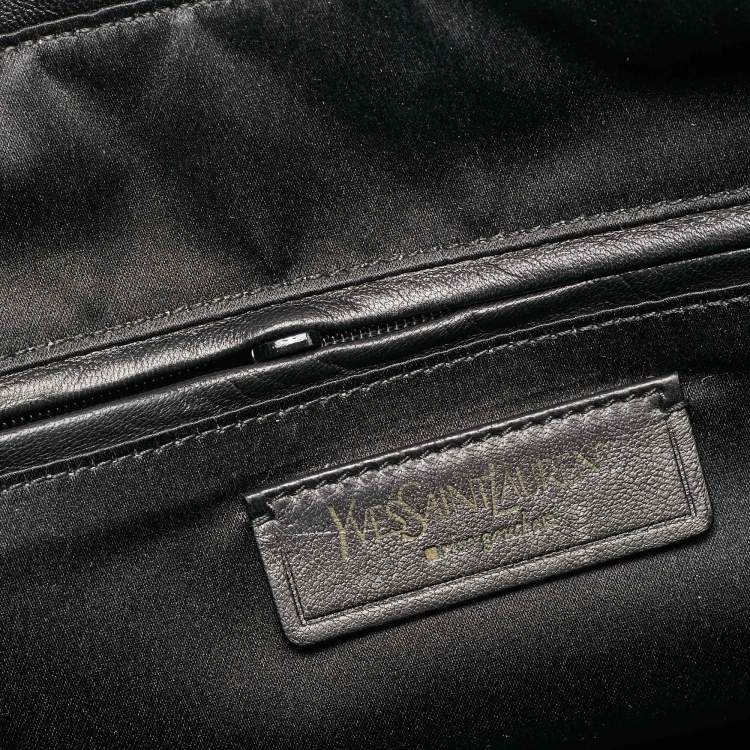 Pre Owned Yves Saint Laurent Black/Brown Leopard Print Calfhair and Leather Pom Pom Duffel Bag