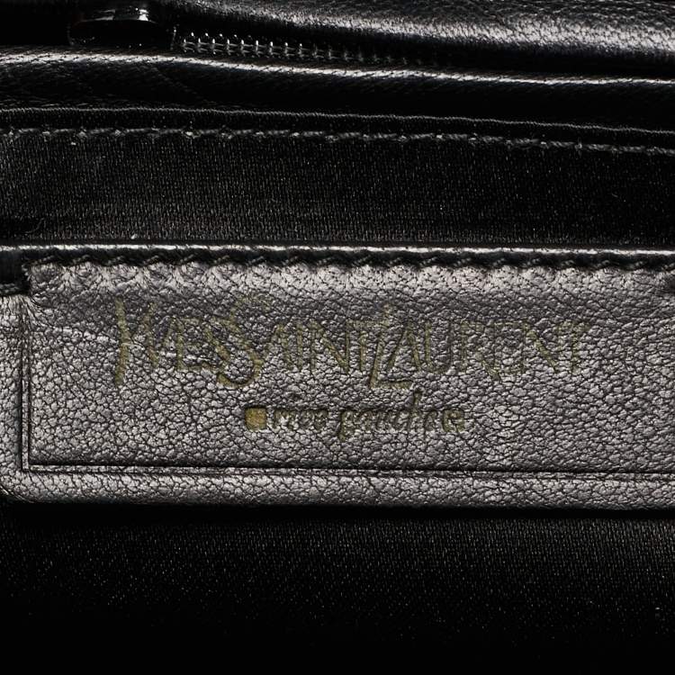Pre Owned Yves Saint Laurent Black/Brown Leopard Print Calfhair and Leather Pom Pom Duffel Bag