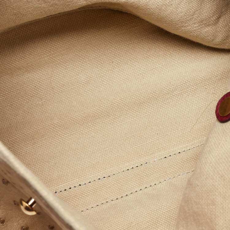 Pre Owned Yves Saint Laurent Multicolor Ostrich and Canvas Medium Muse Two Top Handle Bag