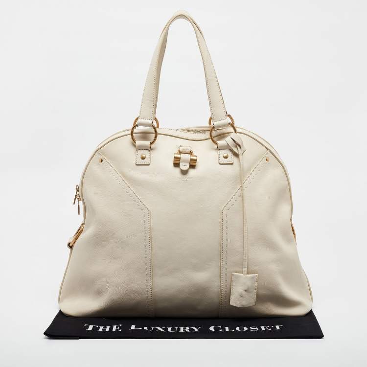 Pre Owned Yves Saint Laurent White Leather Oversized Muse Bag