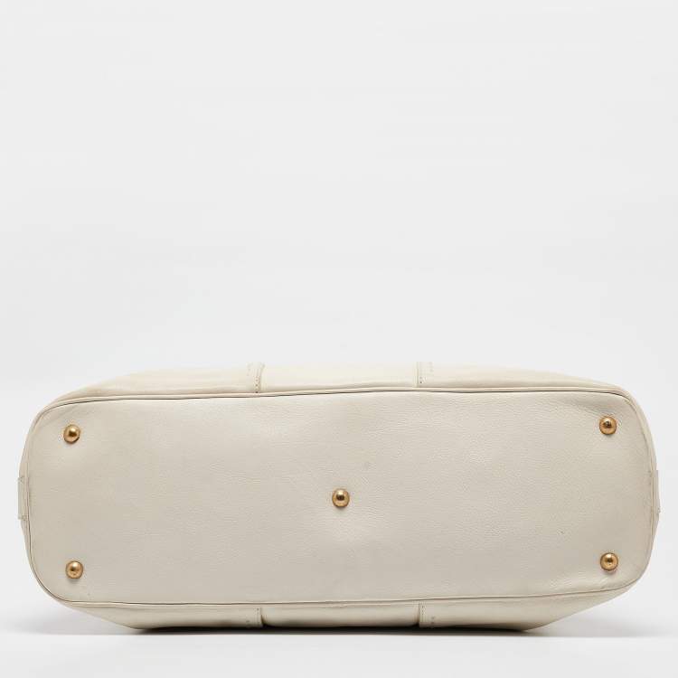Pre Owned Yves Saint Laurent White Leather Oversized Muse Bag