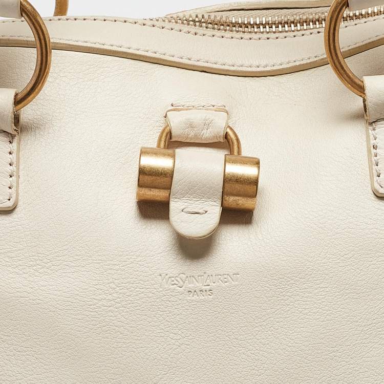 Pre Owned Yves Saint Laurent White Leather Oversized Muse Bag