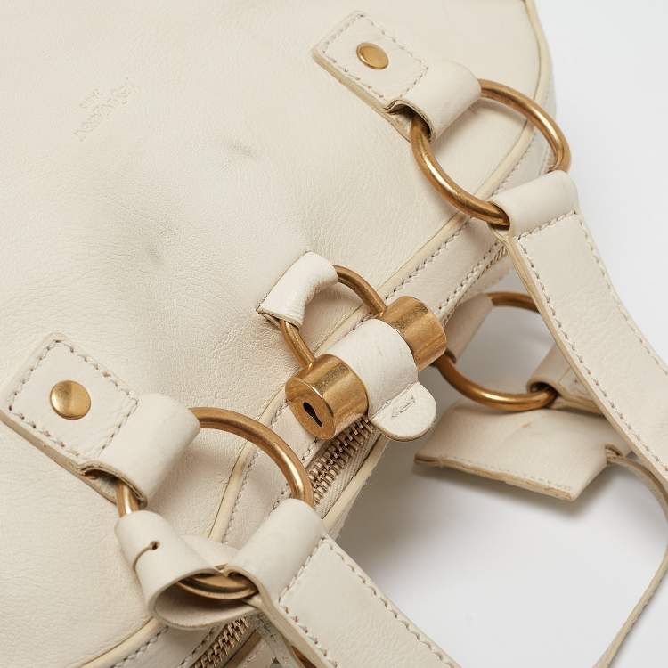Pre Owned Yves Saint Laurent White Leather Oversized Muse Bag