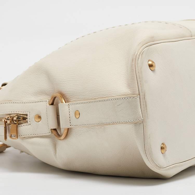 Pre Owned Yves Saint Laurent White Leather Oversized Muse Bag