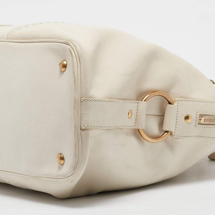Pre Owned Yves Saint Laurent White Leather Oversized Muse Bag
