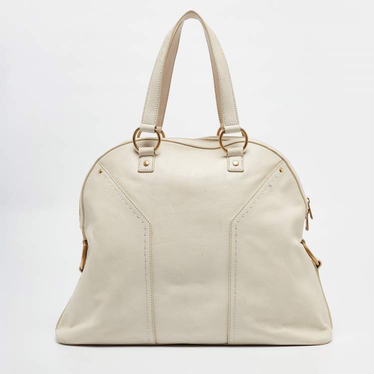 Pre Owned Yves Saint Laurent White Leather Oversized Muse Bag