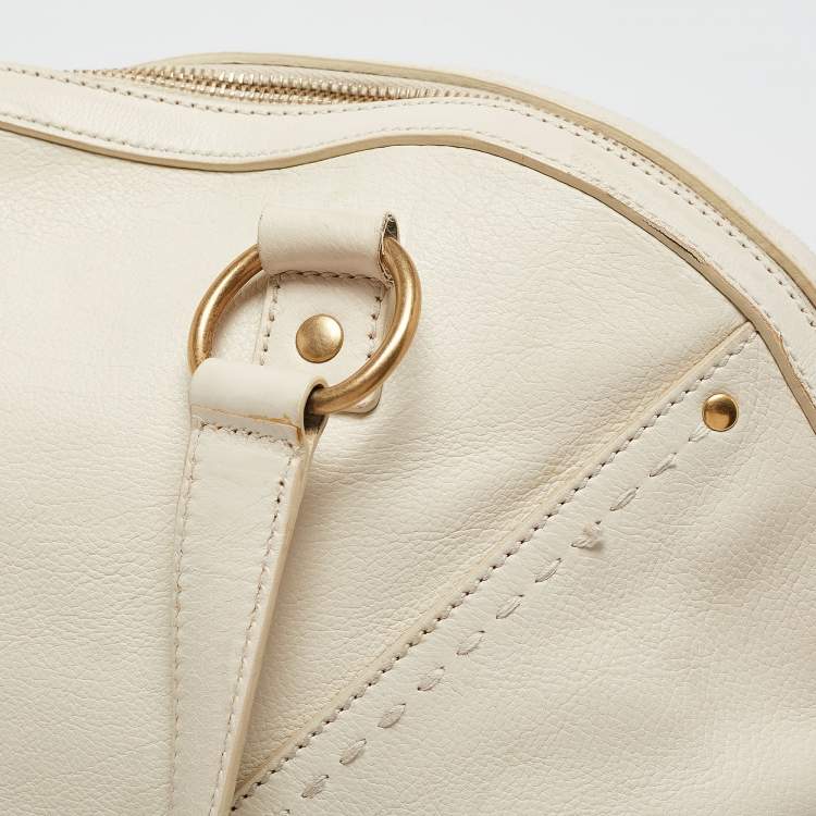 Pre Owned Yves Saint Laurent White Leather Oversized Muse Bag
