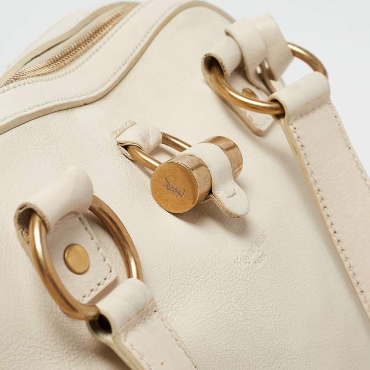 Pre Owned Yves Saint Laurent White Leather Oversized Muse Bag