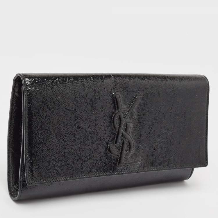 Pre Owned Yves Saint Laurent Black Patent Leather Belle De Jour Flap Clutch