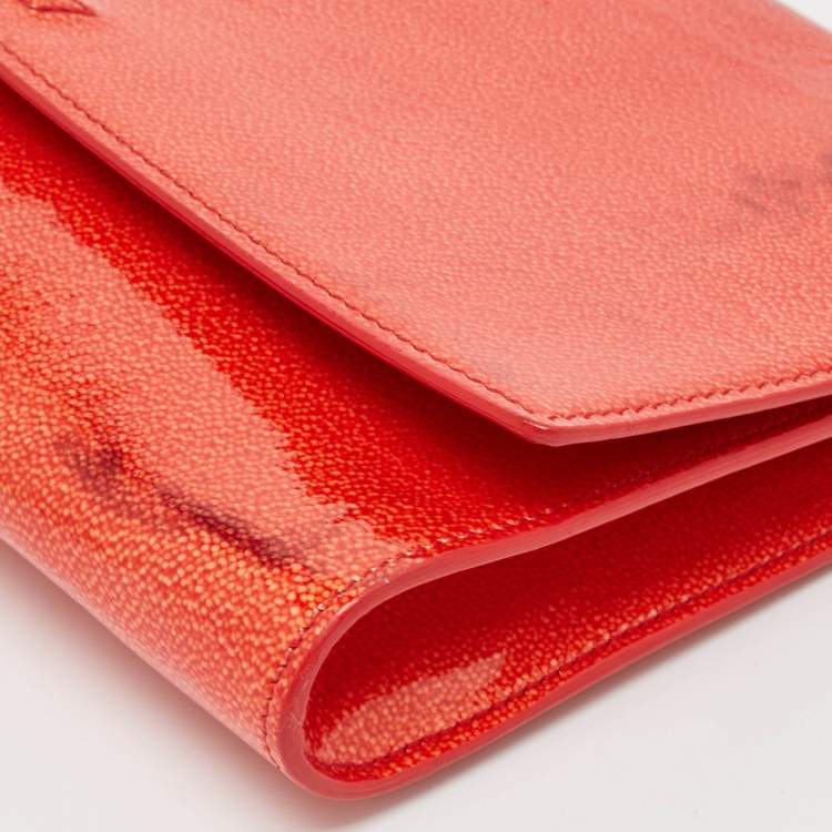 Pre Owned Yves Saint Laurent Red Patent Leather Belle De Jour Flap Clutch