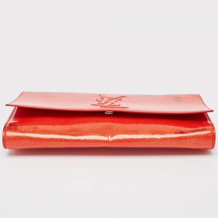 Pre Owned Yves Saint Laurent Red Patent Leather Belle De Jour Flap Clutch