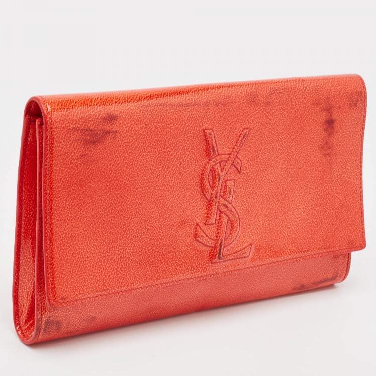 Pre Owned Yves Saint Laurent Red Patent Leather Belle De Jour Flap Clutch