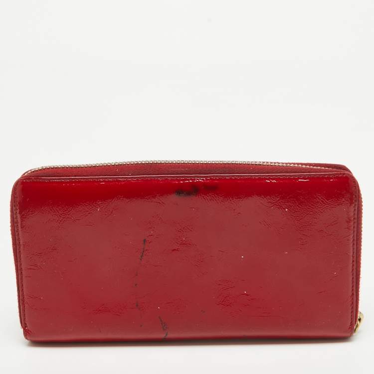 Pre Owned Yves Saint Laurent Red Patent Leather Belle De Jour Wallet