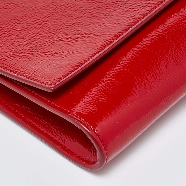Pre Owned Yves Saint Laurent Red Patent Leather Belle De Jour Flap Clutch