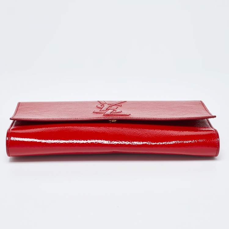 Pre Owned Yves Saint Laurent Red Patent Leather Belle De Jour Flap Clutch