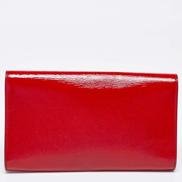 Pre Owned Yves Saint Laurent Red Patent Leather Belle De Jour Flap Clutch