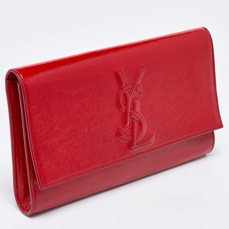 Pre Owned Yves Saint Laurent Red Patent Leather Belle De Jour Flap Clutch