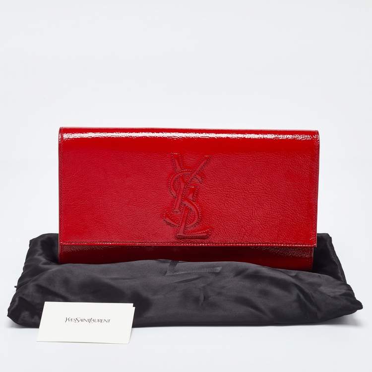 Pre Owned Yves Saint Laurent Red Patent Leather Belle De Jour Flap Clutch