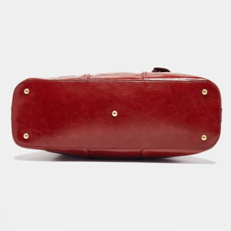 Pre Owned Yves Saint Laurent Red Patent Leather Oversized Muse Bag