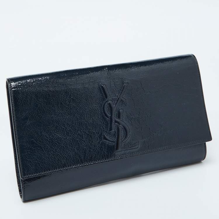 Pre Owned Yves Saint Laurent Blue Patent Leather Belle De Jour Clutch
