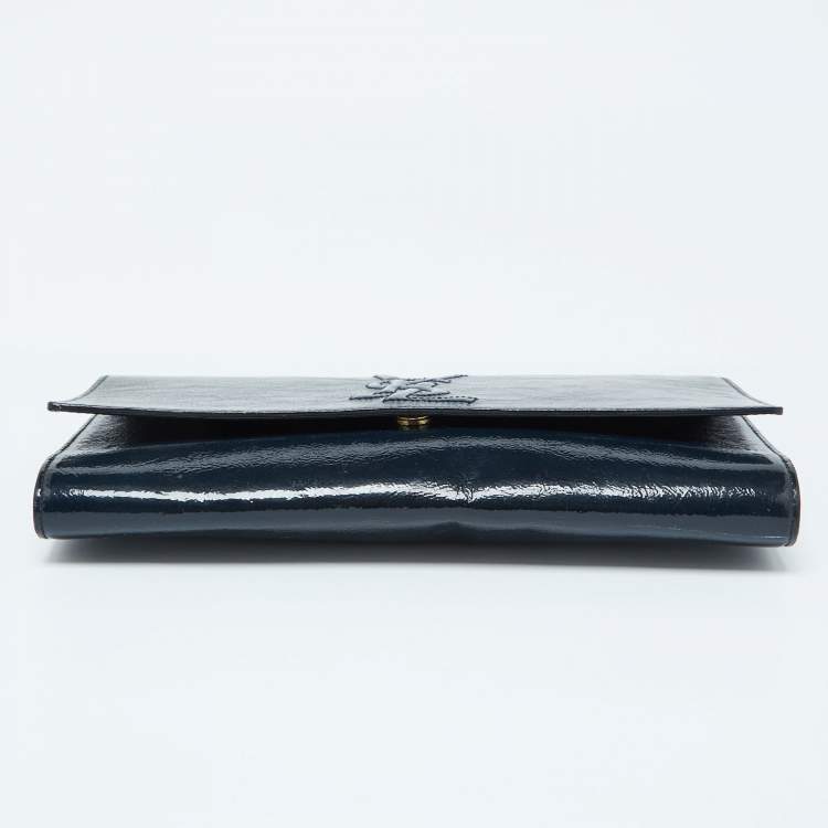 Pre Owned Yves Saint Laurent Blue Patent Leather Belle De Jour Clutch