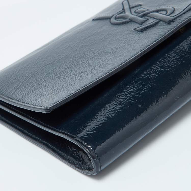 Pre Owned Yves Saint Laurent Blue Patent Leather Belle De Jour Clutch