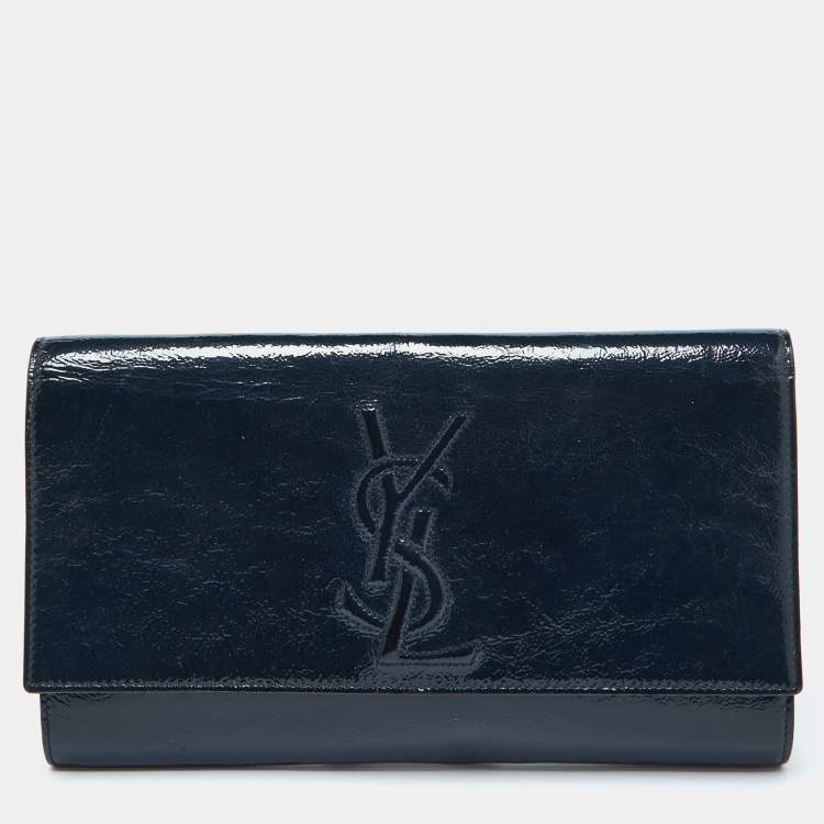 Pre Owned Yves Saint Laurent Blue Patent Leather Belle De Jour Clutch