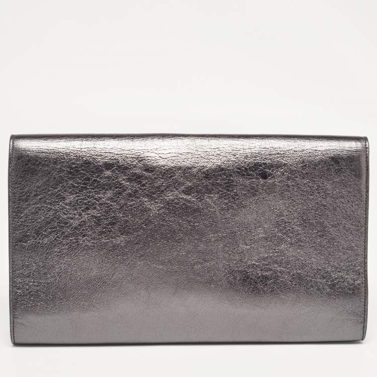 Pre Owned Yves Saint Laurent Metallic Leather Belle De Jour Clutch
