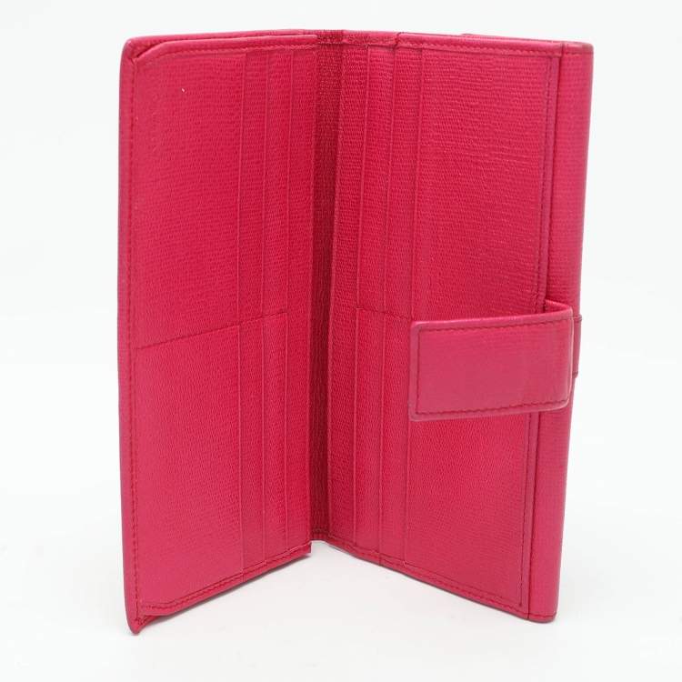 Pre Owned Yves Saint Laurent Pink Leather Ligne Y Flap Wallet
