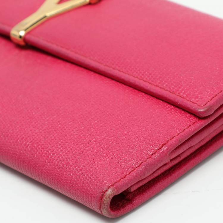 Pre Owned Yves Saint Laurent Pink Leather Ligne Y Flap Wallet