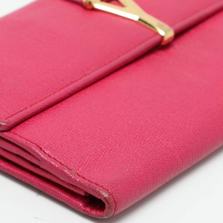 Pre Owned Yves Saint Laurent Pink Leather Ligne Y Flap Wallet