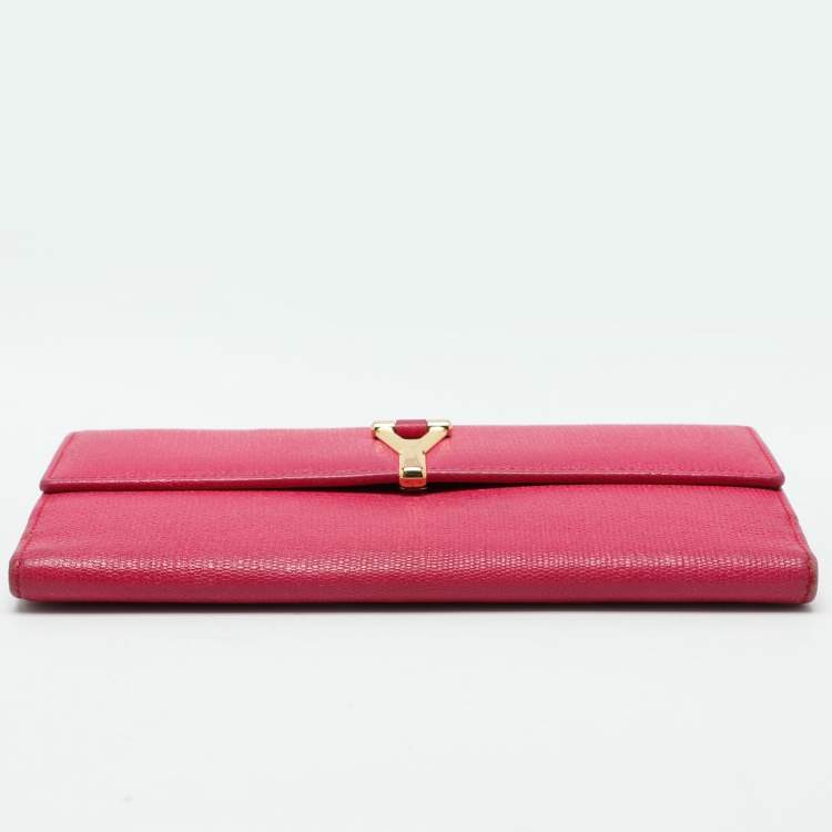 Pre Owned Yves Saint Laurent Pink Leather Ligne Y Flap Wallet