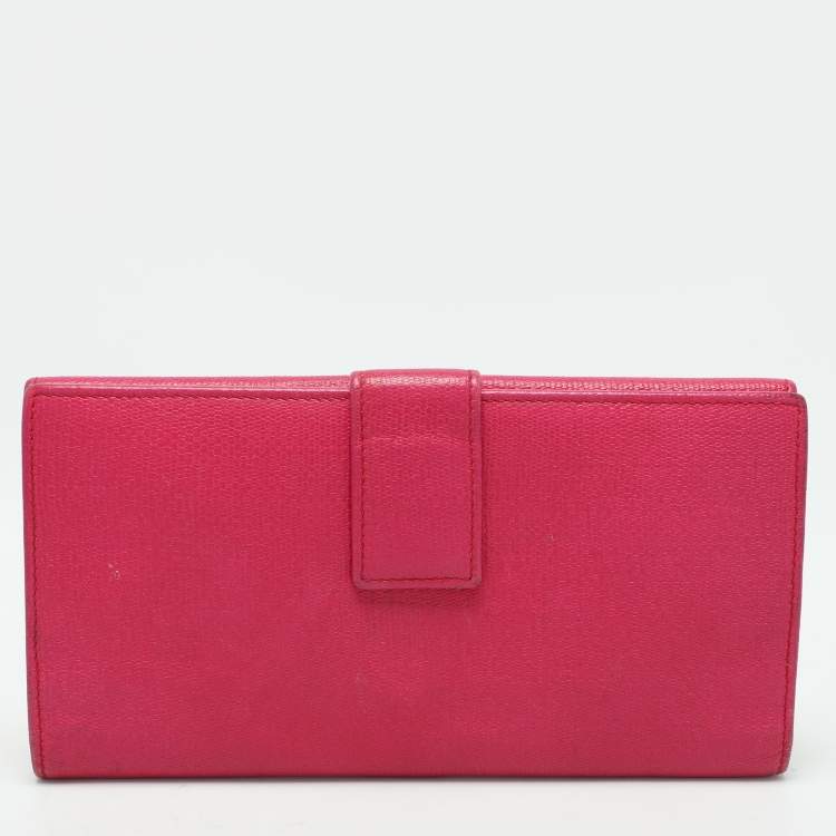 Pre Owned Yves Saint Laurent Pink Leather Ligne Y Flap Wallet