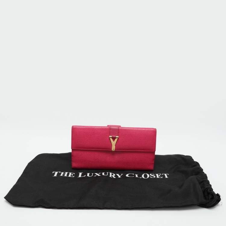 Pre Owned Yves Saint Laurent Pink Leather Ligne Y Flap Wallet