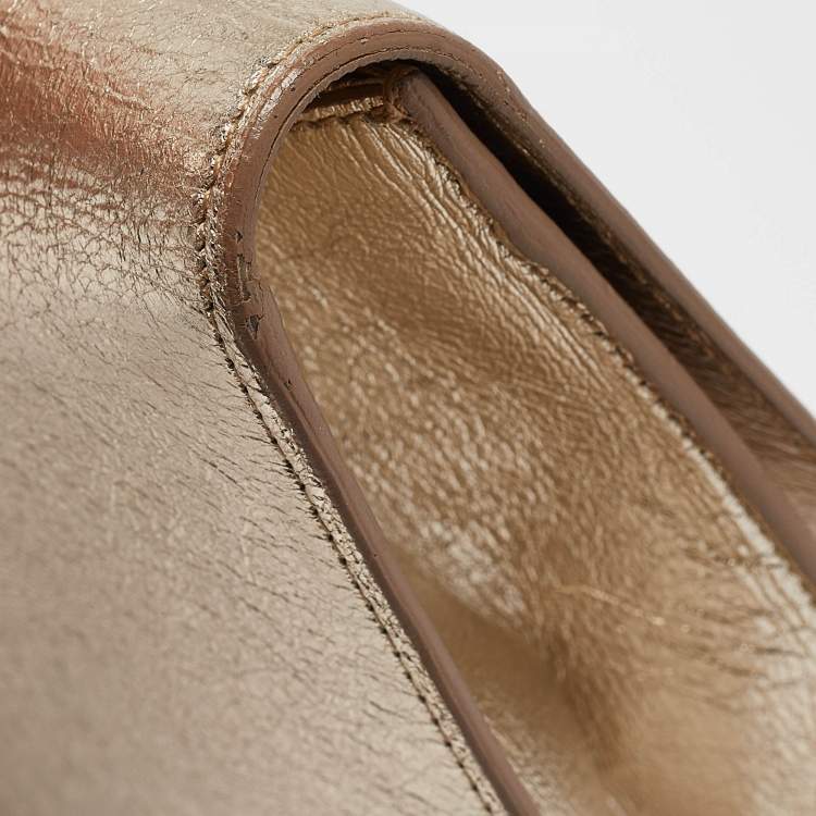 Pre Owned Yves Saint Laurent Gold Leather Belle De Jour Clutch