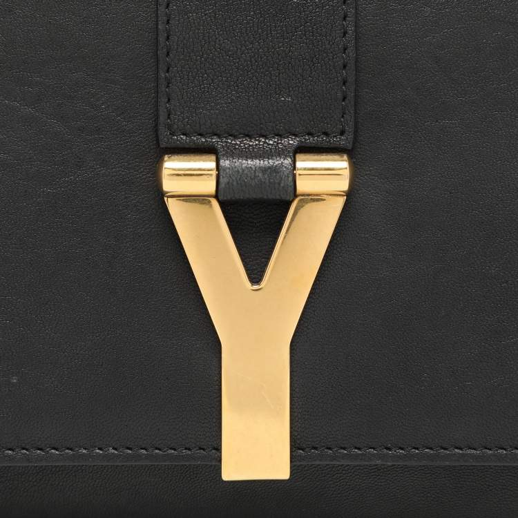 Pre Owned Yves Saint Laurent Black Leather Y Line Clutch