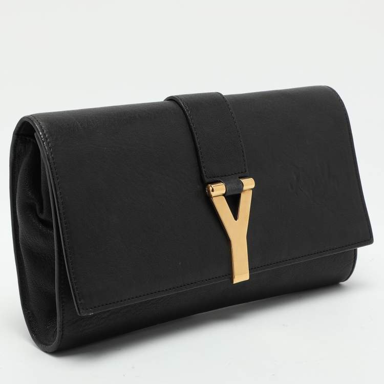 Pre Owned Yves Saint Laurent Black Leather Y Line Clutch