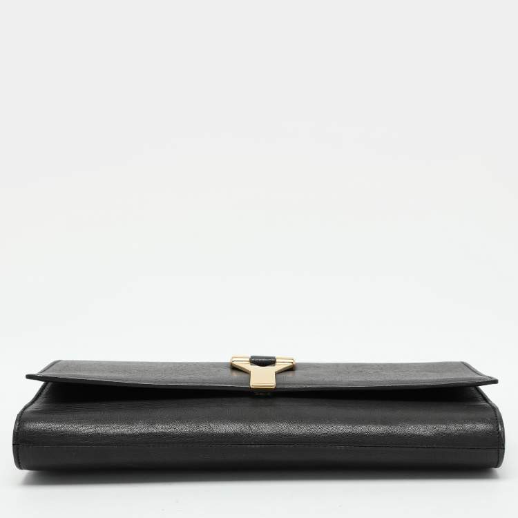 Pre Owned Yves Saint Laurent Black Leather Y Line Clutch