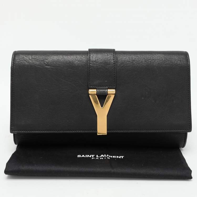 Pre Owned Yves Saint Laurent Black Leather Y Line Clutch