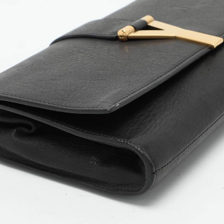 Pre Owned Yves Saint Laurent Black Leather Y Line Clutch
