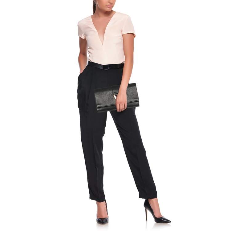 Pre Owned Yves Saint Laurent Black Leather Y Line Clutch