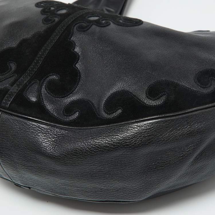 Pre Owned Yves Saint Laurent Black Leather and Suede Hobo