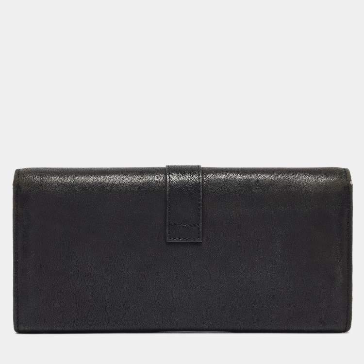 Pre Owned Yves Saint Laurent Black Leather Y line Continental Wallet