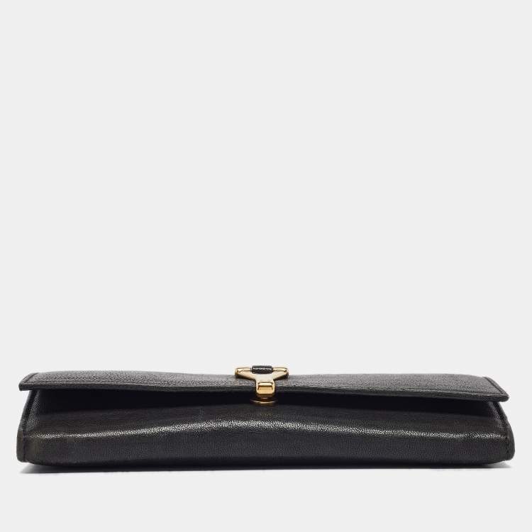 Pre Owned Yves Saint Laurent Black Leather Y line Continental Wallet
